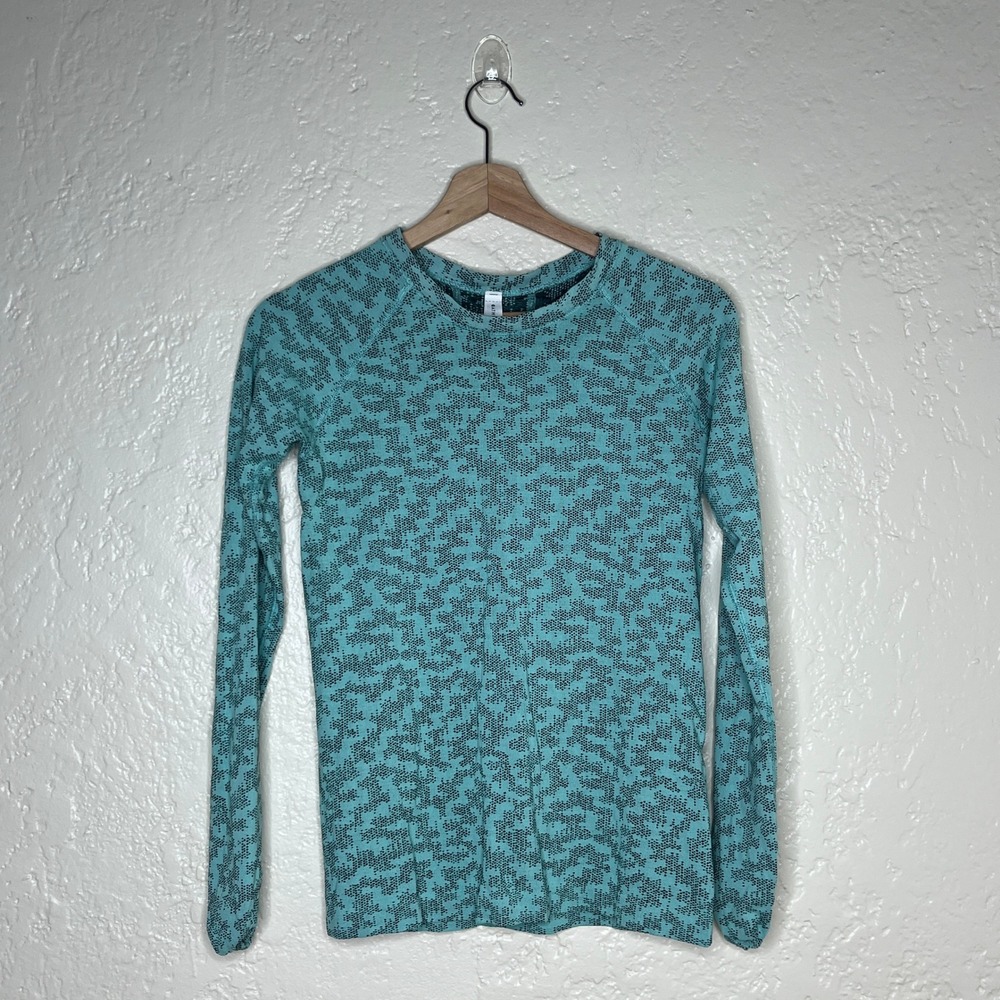Athleta Momentum Camo Tee Long Sleeve Running Top Aqua Black 983928 Small